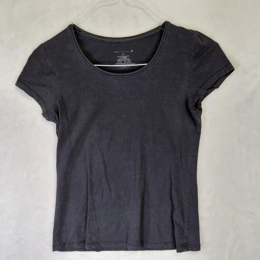 Candy Couture Black Scoop Neck Short Sleeve T-Shirt Small 675086 Cotton Blend